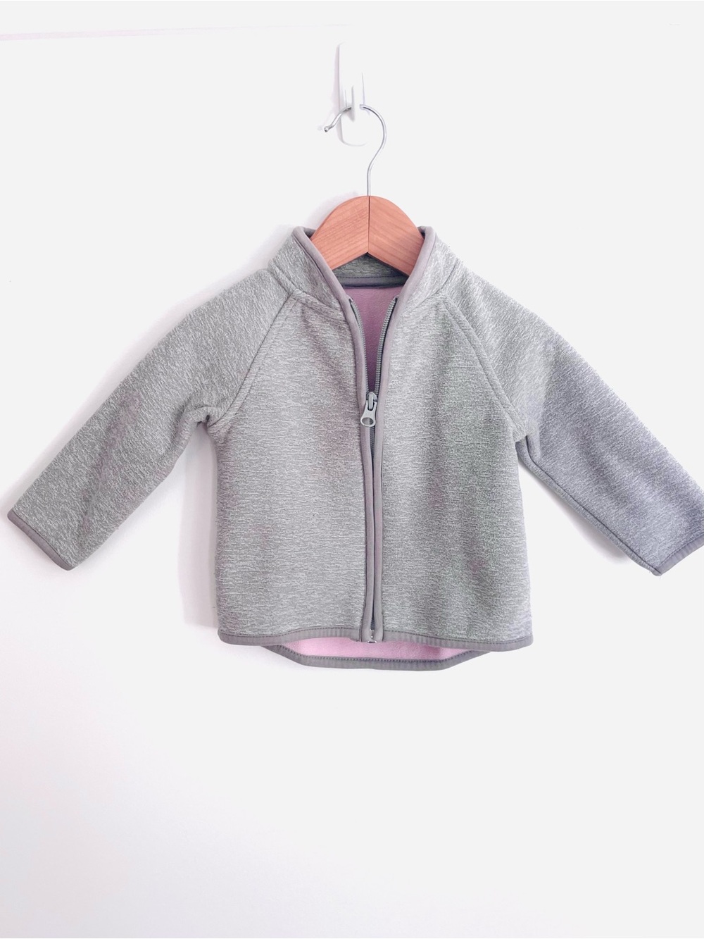 $5 💥Soft Shell Jacket, Pink Fleece Lining, Baby Girl Heathered Gray, Mock Neck